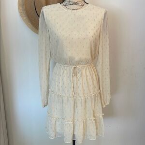 City Vibes | Women’s Cream and Silver Ruffled Tiered Long Sleeve Dress Size XS